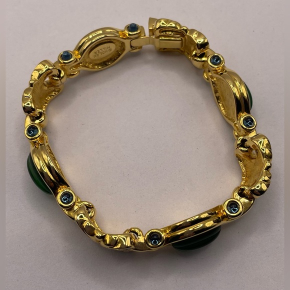 Vintage Nolan Miller Glamour Collection Green Scheherazade Gold Tone Bracelet - Picture 8 of 14